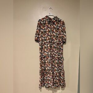 River Island Women's Maxi Floral Collared Tiered Dress Boho Artsy Size 14